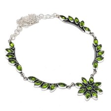 Peridot Gemstone Handmade 925 Steling Silver Bohemian Jewelry Necklace