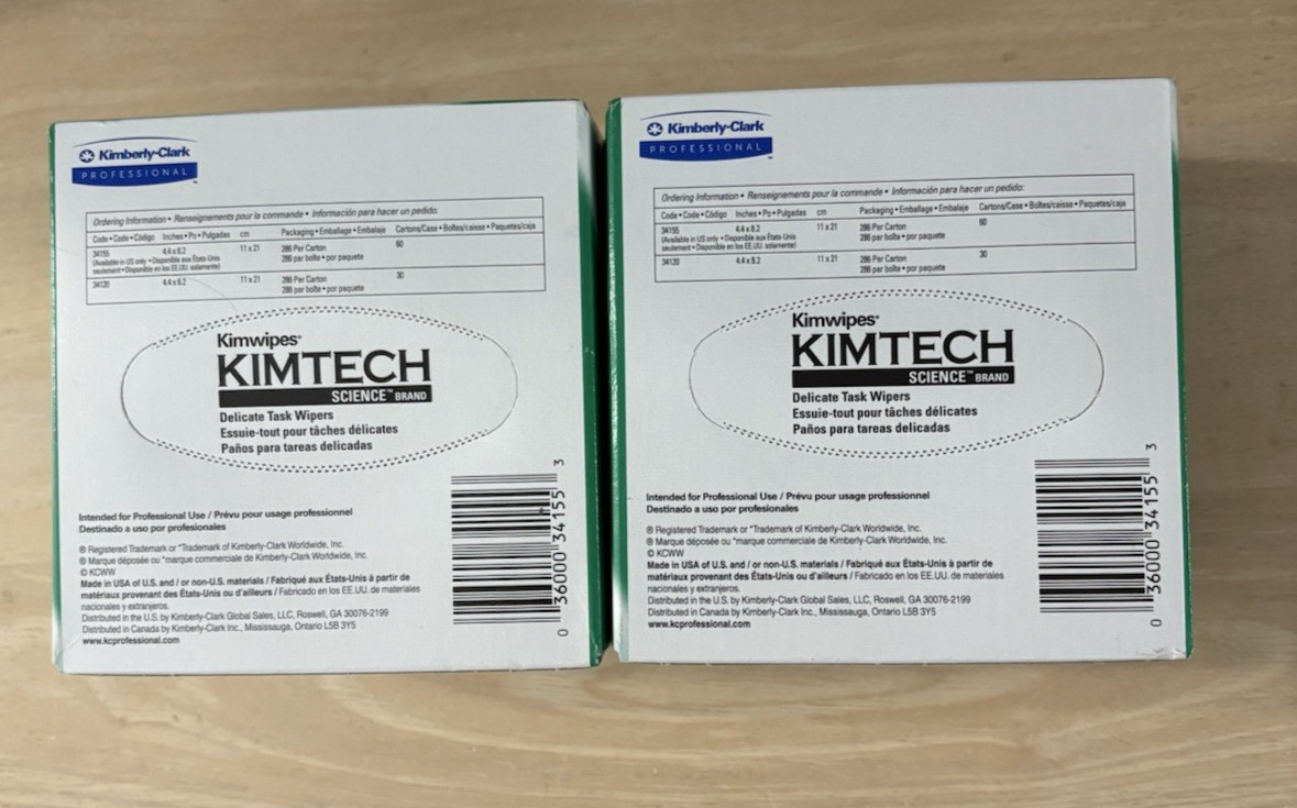 2-Pack Kimtech Science Kimwipes Delicate Task Wipers #34155, 286 Wipes Each