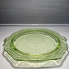 1930s Pressed Depression Glass Green Cake Stand Floral Pattern Round Glossy