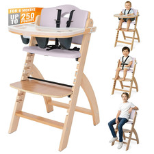 beyond Junior Wooden High Chair for Babies and Toddlers - Convertible 3-In-1 Bab