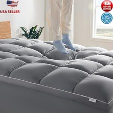 Extra Thick Cooling Mattress Pad Ultra Plush Deep Pocket California King Grey US