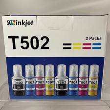 8 pack T502 Ink Refill Bottles For Epson 502 EcoTank, Supertank Printers- NEW