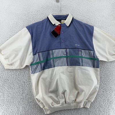 Pierre Cardin Colorblock Striped Shirt Mens Medium Blue White Polo Short Sleeve