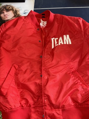 Justin Bieber Bomber Jacket Men's Medium Red Snap Team Purpose Stadium Tour 2017