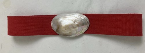 Vintage Charmant White Elastic Belt with Mother-of-Pearl Seashell Buckle 1980s