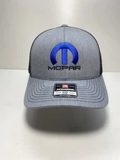 Mopar Embroidered Logo Hat Gray/blk with Blue logo Adjustable SnapBack Dodge