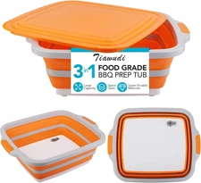 Large Collapsible BBQ Prep Tub with Lid(4.22 Gal/16L), Foldable Camping Sink wit