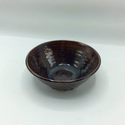 Handmade Studio Pottery Ceramic Bowl Mug Brown Blue Glaze Pottery Decorative 6in