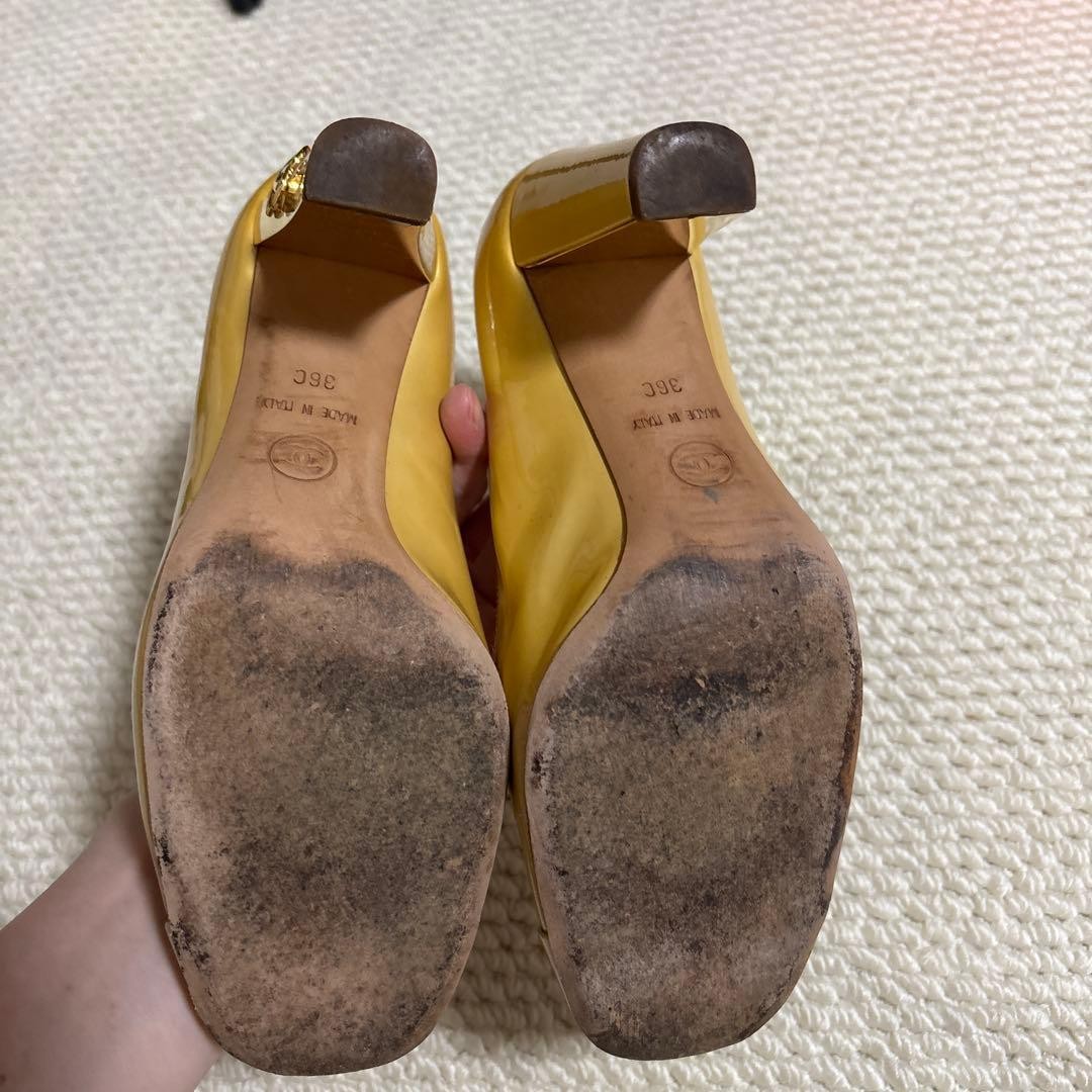 Chanel Mid-Heel Pumps Gold Patent Leather Size 36 US About 6 For Women thumbnail 6