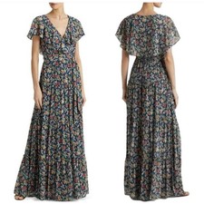 Lauren Ralph Lauren Women Chiffon Georgette Floral Tiered Maxi Boho Dress Size 2
