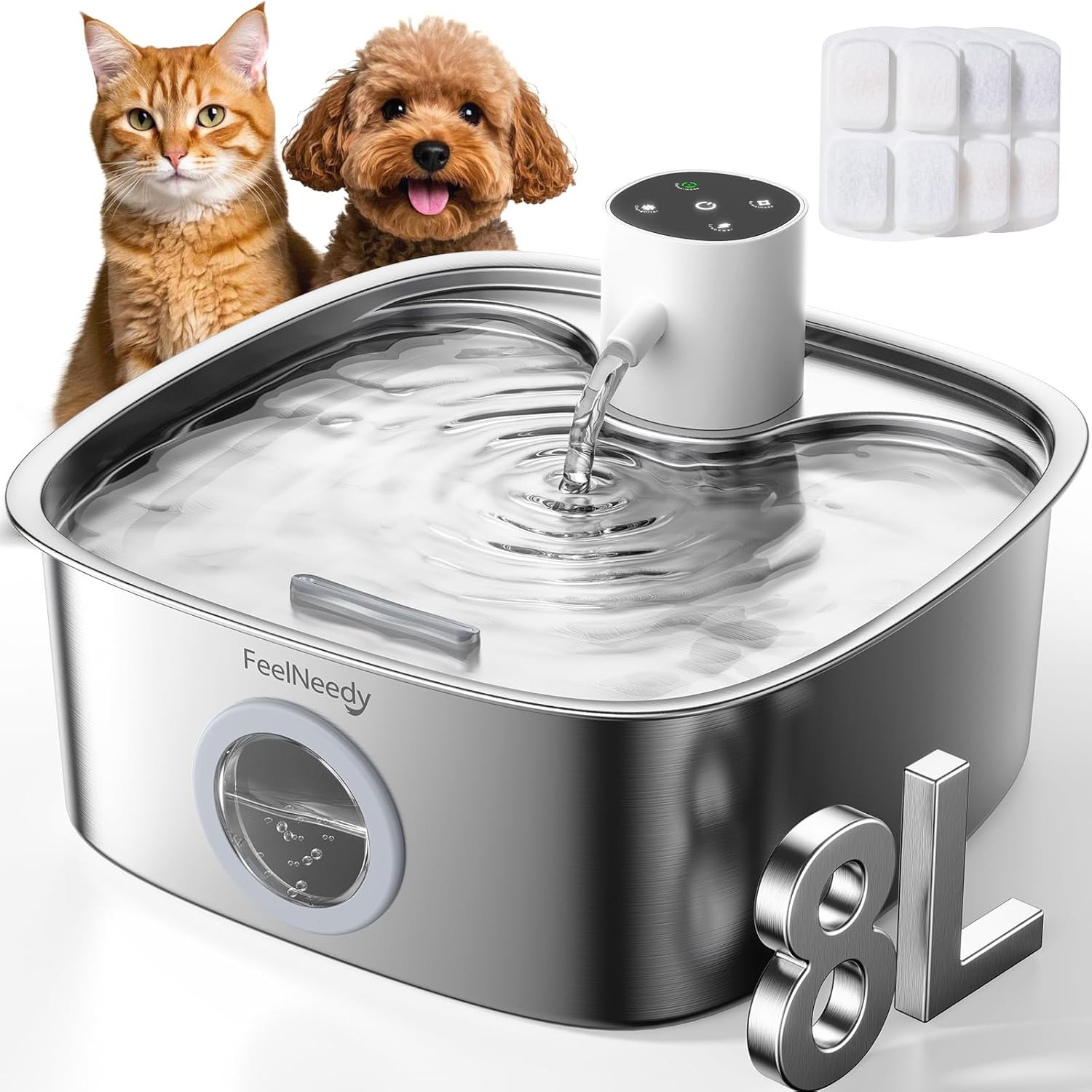 Fontanella per Gatti 8L Senza Fili Batteria 5000mAh Acciaio Inox