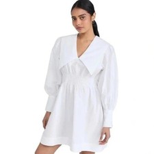 GANNI Poplin Collar Mini Dress White Size 42 IT 6 US NWT Puff Sleeve