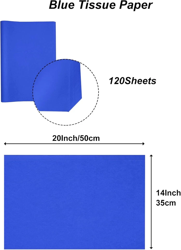 120 Sheets Blue Tissue Paper 20X14 Inches Tissue Paper for Gift Bags Blue Wrapp - Image 2 of 4