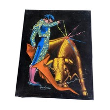 Briseno Original Matador Bullfighter Painting Mexican Velvet Art Mid Century