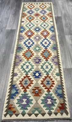 Handarbeit Kelim Läufer Wolle Naturfarben Afghan Traditionell 295cmx81cm