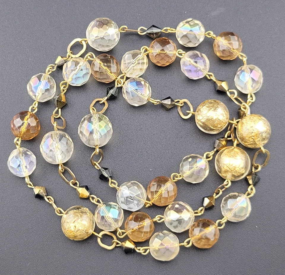 Fascinante collar veneciano de cuentas de cristal de aventurina de lámina de oro 32" Foto 3 de 4