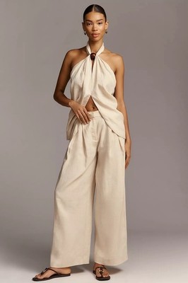 Faithfull the Brand Linen Sofia Trousers Pants Size 12 XXL NWT 280$ FF4041-PNA