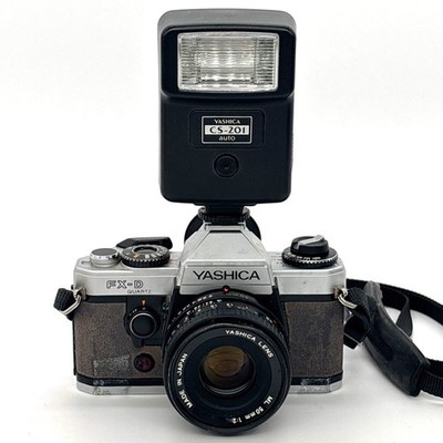 Yashica FX-D Quartz SLR 35mm Film Camera W/ ML 50mm F2, Flash - Tested