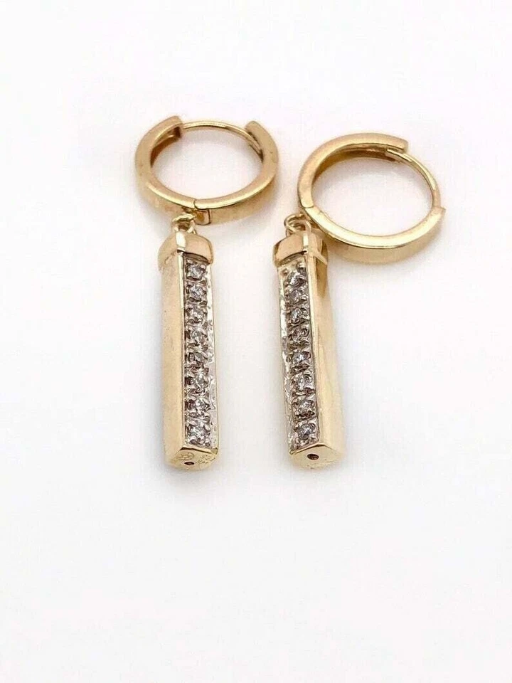 1Ct Round Cut Diamond Lab Created Bar Drop Dangle Earring 14K Yellow Gold Plated - Image 3 of 4