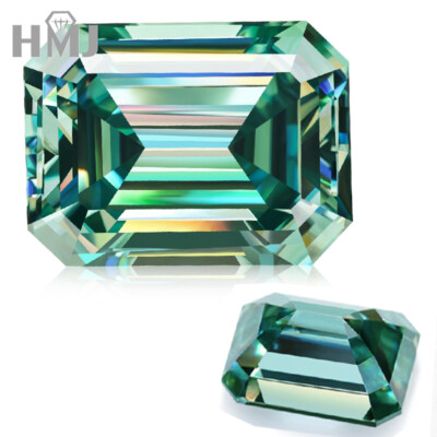 Lab Created Gemstones Lab Grown Green Moissanite Emerald Cut Eye