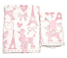PINK,WHITE 100% COTTON HEART,POODLE,BOW,EIFFEL TOWER BATH OR SET OF 2 HAND TOWEL