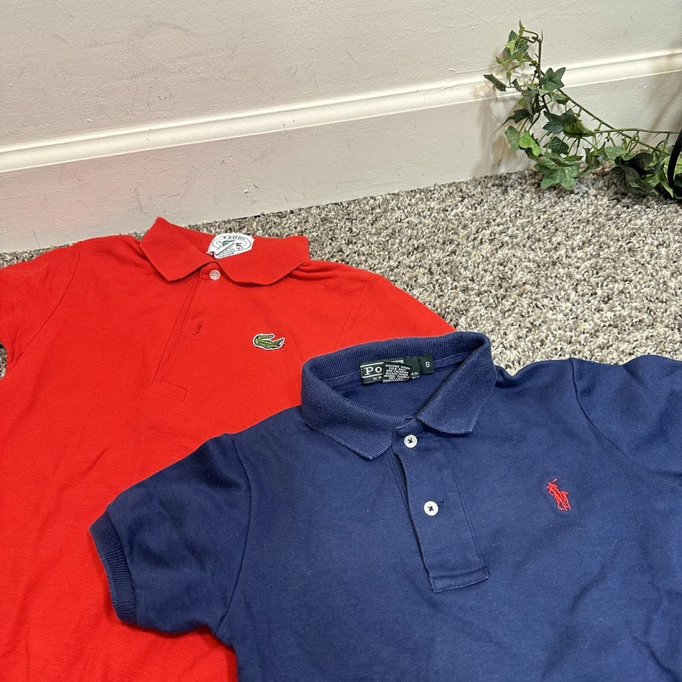 vintage Kids Polo Shirt Bundle Ralph Lauren / Izod Lascoste Boys Size 8 Blue Red - Image 2 of 3