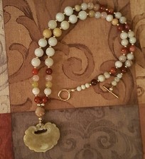 GRADE A JADE CARVED PENDANT NECKLACE WITH 14K GOLD FILLED BEADS