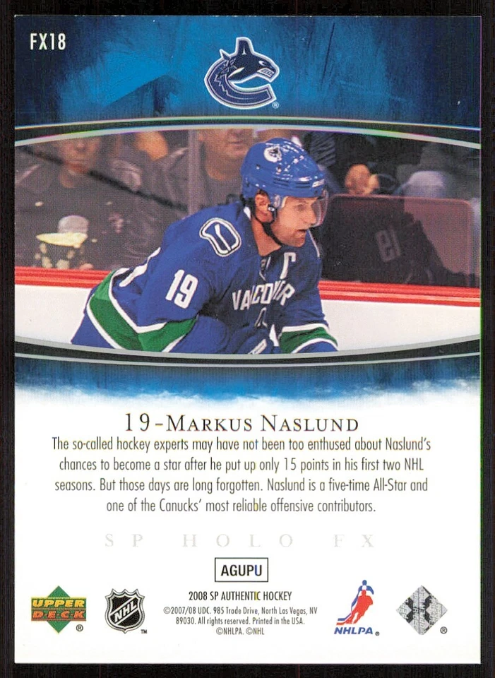 2007-08 SP Authentic Holoview FX #FX18 Markus Naslund - Image 2 of 2