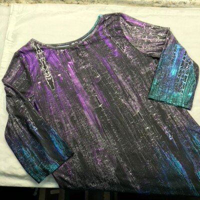 トップス c... Lily by Firmiana Womens Size Large Black Purple Blue Green 3/4