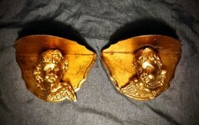  Applique antica legno intagliato cherubino angeli oro dorato mensola da parete Italia (?) COPPIA