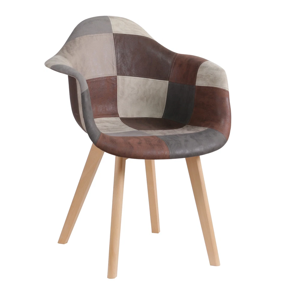 Set di 2 Sedia Poltrona Patchwork Design Nordico Salotto Cucina Studio Marrone - Immagine 2 di 4