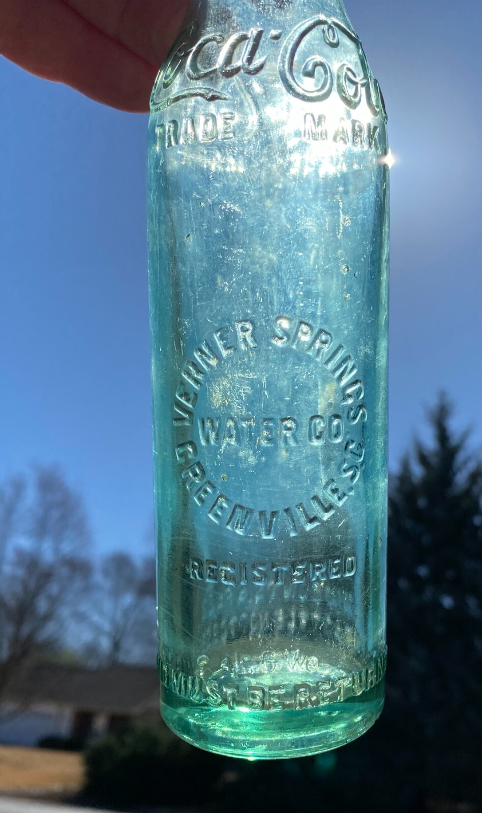 COCA COLA VERNER SPRINGS STRAIGHT SIDED BOTTLE GREENVILLE, SC DOUBLE