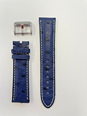 22mm Matte Navy Genuine Ostrich Leather Watch Band - MADE IN USA