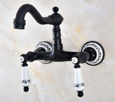 Double Handle Basin Faucet Black Oil Rubbed Brass Bathroom Sink Mixer Tap 2nf829