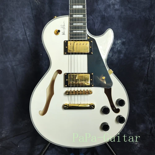 White Alex Lifeson Signature LP Electric Guitar Semi-Hollow Body Mahogany Body