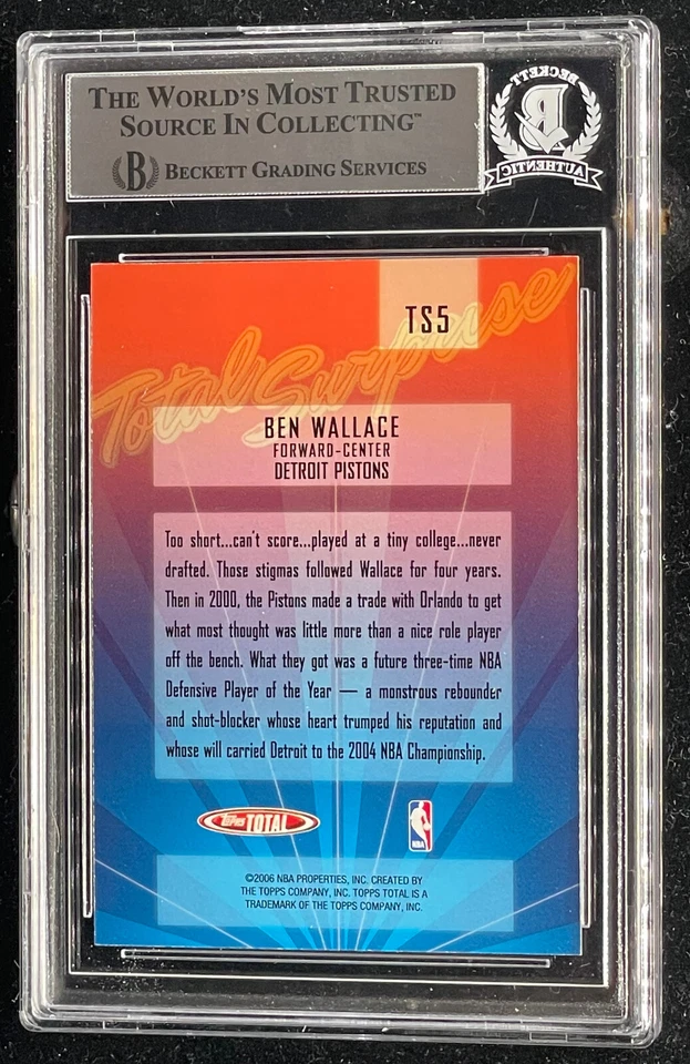 Ben Wallace "HOF" 2005-06 Topps Autographed Signed Rookie Card Beckett BGS (RC) - Image 2 of 2