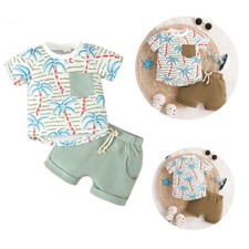 2Pcs Kids Boys Outfit Set Short Sleeve T-shirt Top Shorts Toddler Summer Clothes