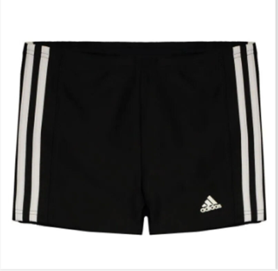 ADIDAS Young Adult Men Black Square Leg White Stripe Boxer Swim Short  Swimwear