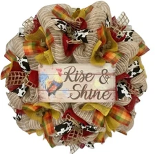 Rise And Shine Farmhouse Deco Mesh Handmade Wreath