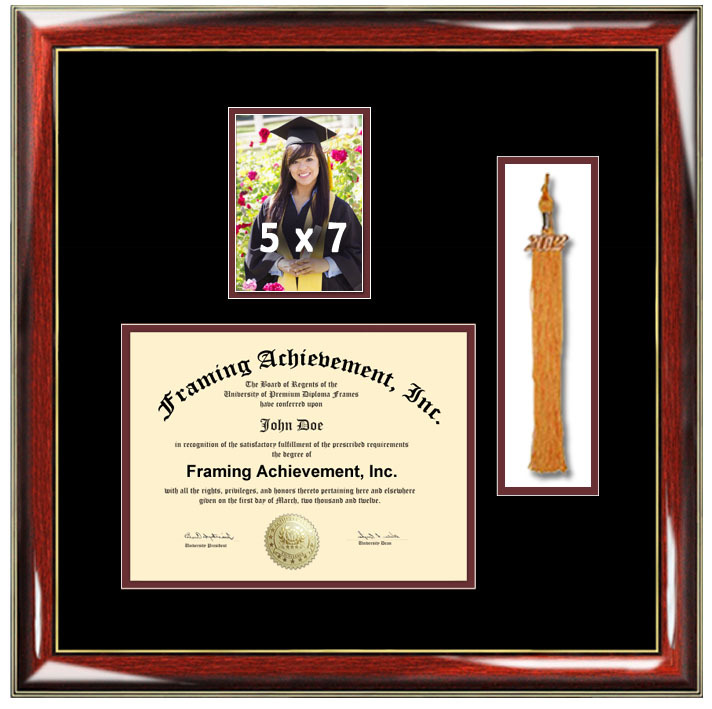 AllGiftFrames Diploma Frame With Tassel Box & 5x7 Photo Opening – Mahogany Wood – College Degree Gift