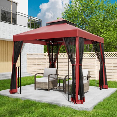 EAGLE PEAK 8x8 Outdoor Patio Soft Double Roof Gazebo with Mesh Netting