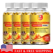 Organic Ashwagandha Capsules - 120/240/480 Pills - Anxiety,Stress,Immune Support