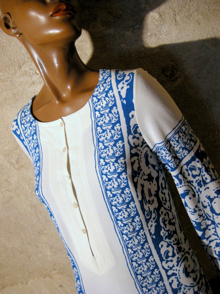 Robe Vintage Années 70 - Taille 38 - Motif Graphique Polyester - Très Bon état