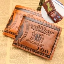 Mens Leather Wallet Bill Money Billfold US 100 Dollar Safe Purse Bifold US FAST