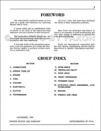 1952 Hudson Shop Manual Pacemaker Wasp Hornet Commodore Repair Service Book 52 - Picture 2 of 2