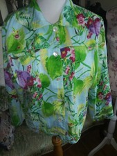 Draper's & Damon's Tropical Flower & Bird Print COTTON Denim Jacket Size XL
