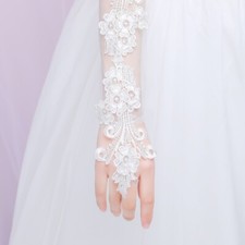 Lady 3D Floral Lace Long Gloves Mesh Flower Hollw Out Bride Wedding Evening