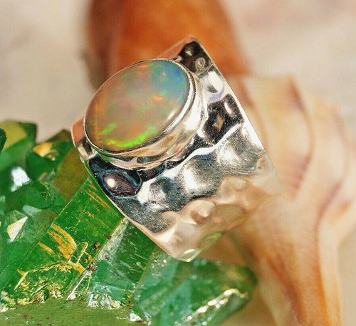 Art Design Breit 925er Silber Ring Opal Multicolor 54 55 56 58 60 Hammerschlag - Bild 5 von 12