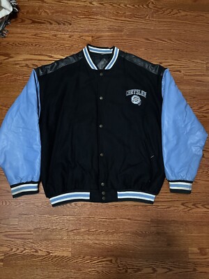 Chrysler Men's Wool Blend Faux Leather Varsity Bomber Jacket Blue