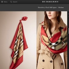 NWT Burberry Scarf House Logo Beige Black Check Red Border Silk Head Wrap Cover